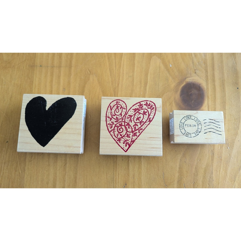 Great Impressions Wood Rubber Stamps Hearts Love Set of 3 Valentine‎ Craft